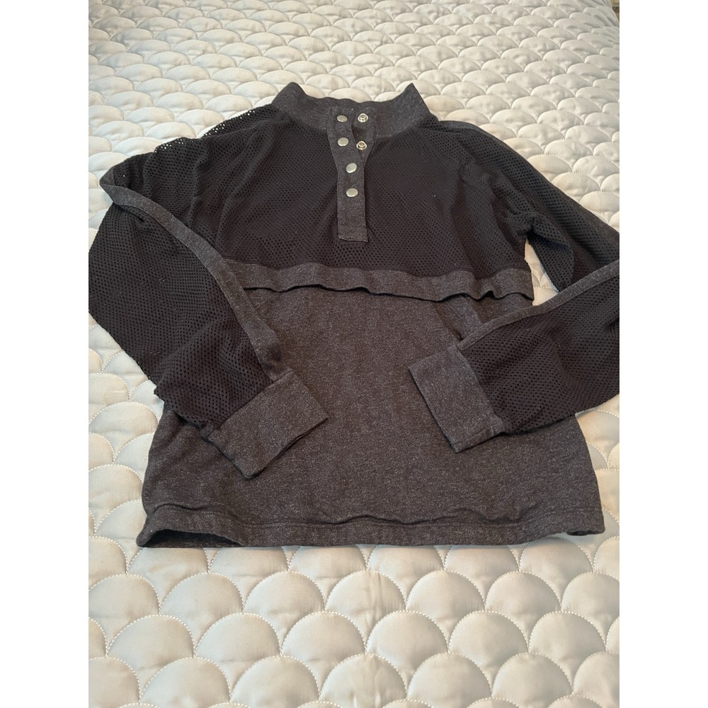 Monrow Mesh Mix Black Track Snap Button Pullover Long Sleeve Top M - Picture 3 of 10